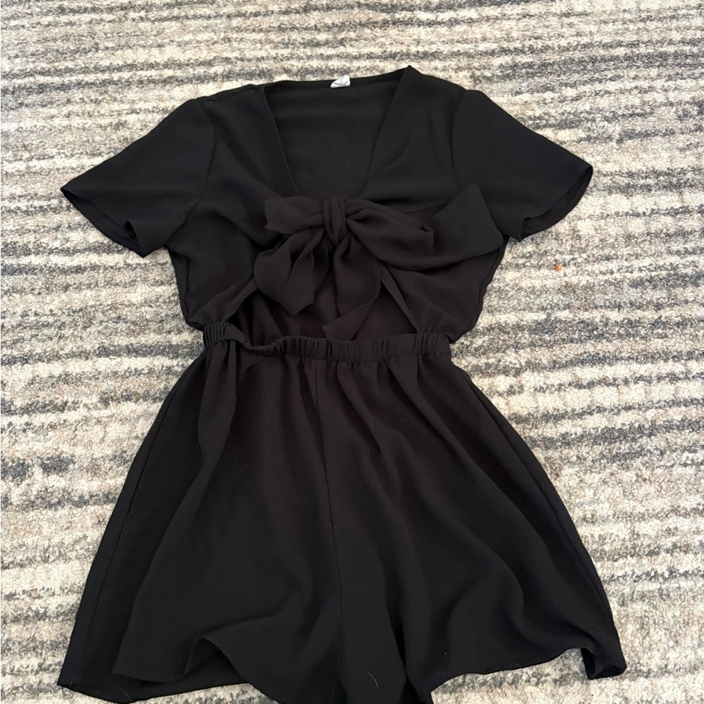 Black Tie-Front Short Romper